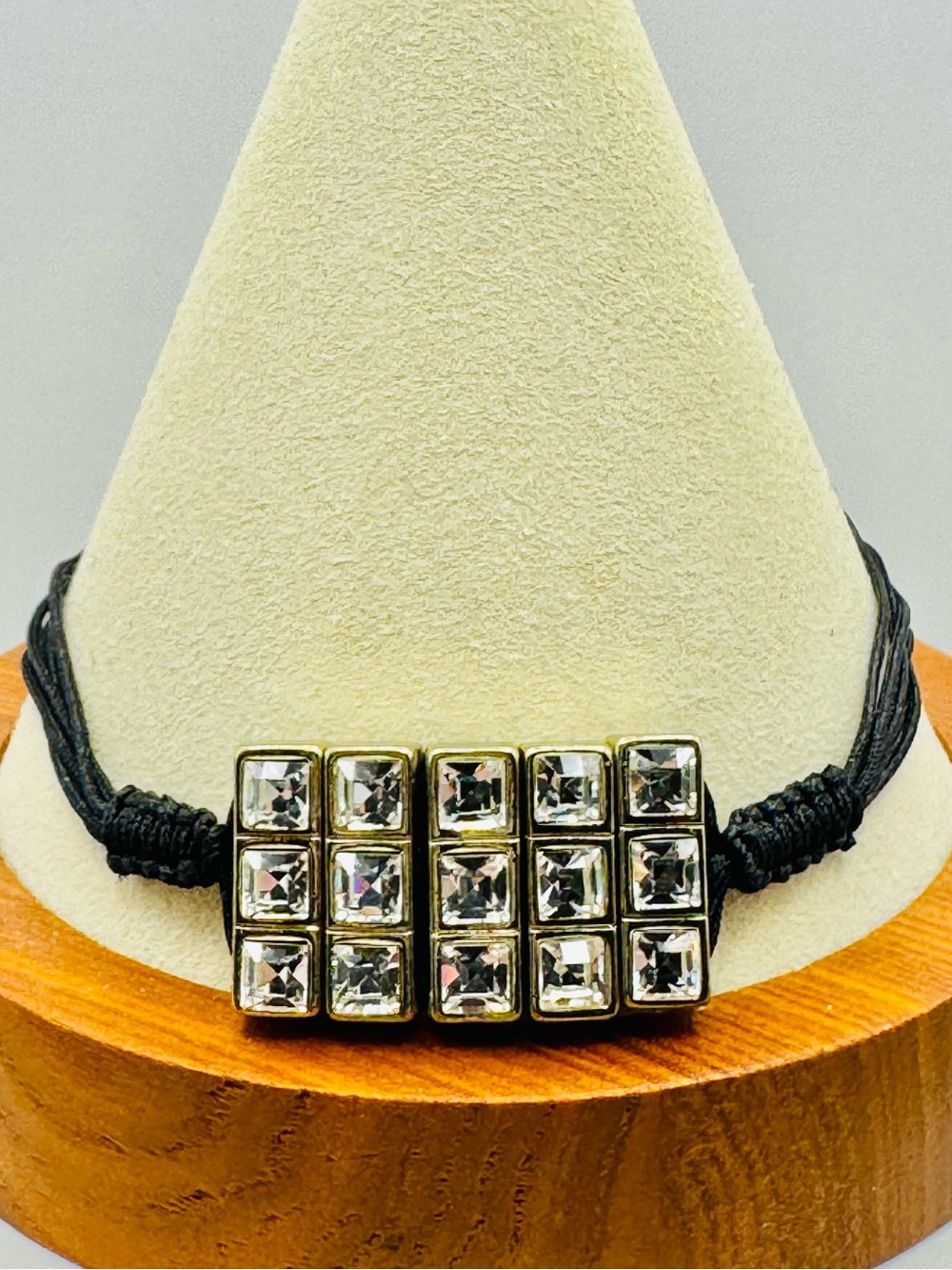 Sequin Adjustable Black Corded Bracelet NWOT Gold Tone with Rhinestones